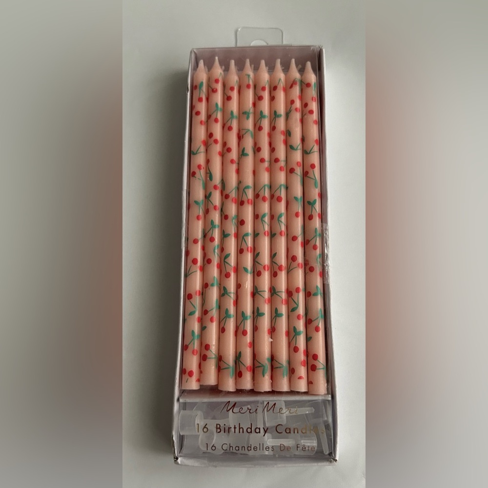 New 16 Pink Birthday Candles 16 Holders Red Flowers Green Stems Meri Meri - Picture 16 of 16